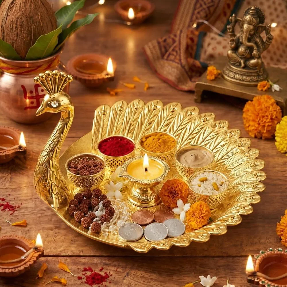 Newtay Peacock Small Decorative Serving Dish - Gold Tone